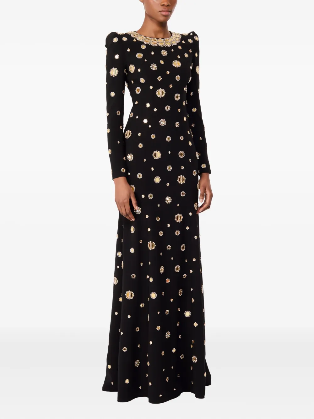 Jenny Packham Maxi-jurk verfraaid met spiegelende schouders - Zwart