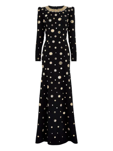 Jenny Packham mirror-embellished puff-shoulders maxi dress
