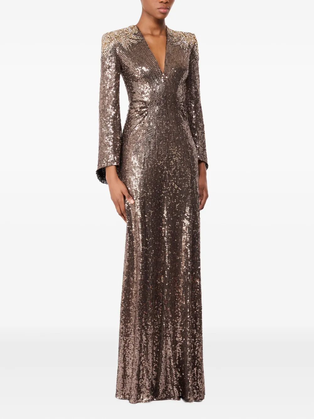 Jenny Packham Maxi-jurk met pailletten en klokmouwen - Bruin
