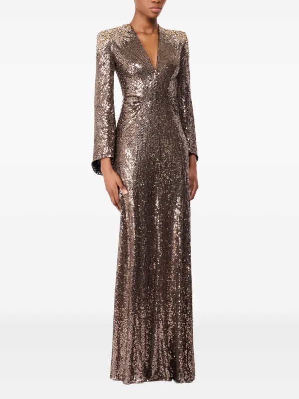 Jenny Packham Sequin-embellished Maxi Dress - Brown