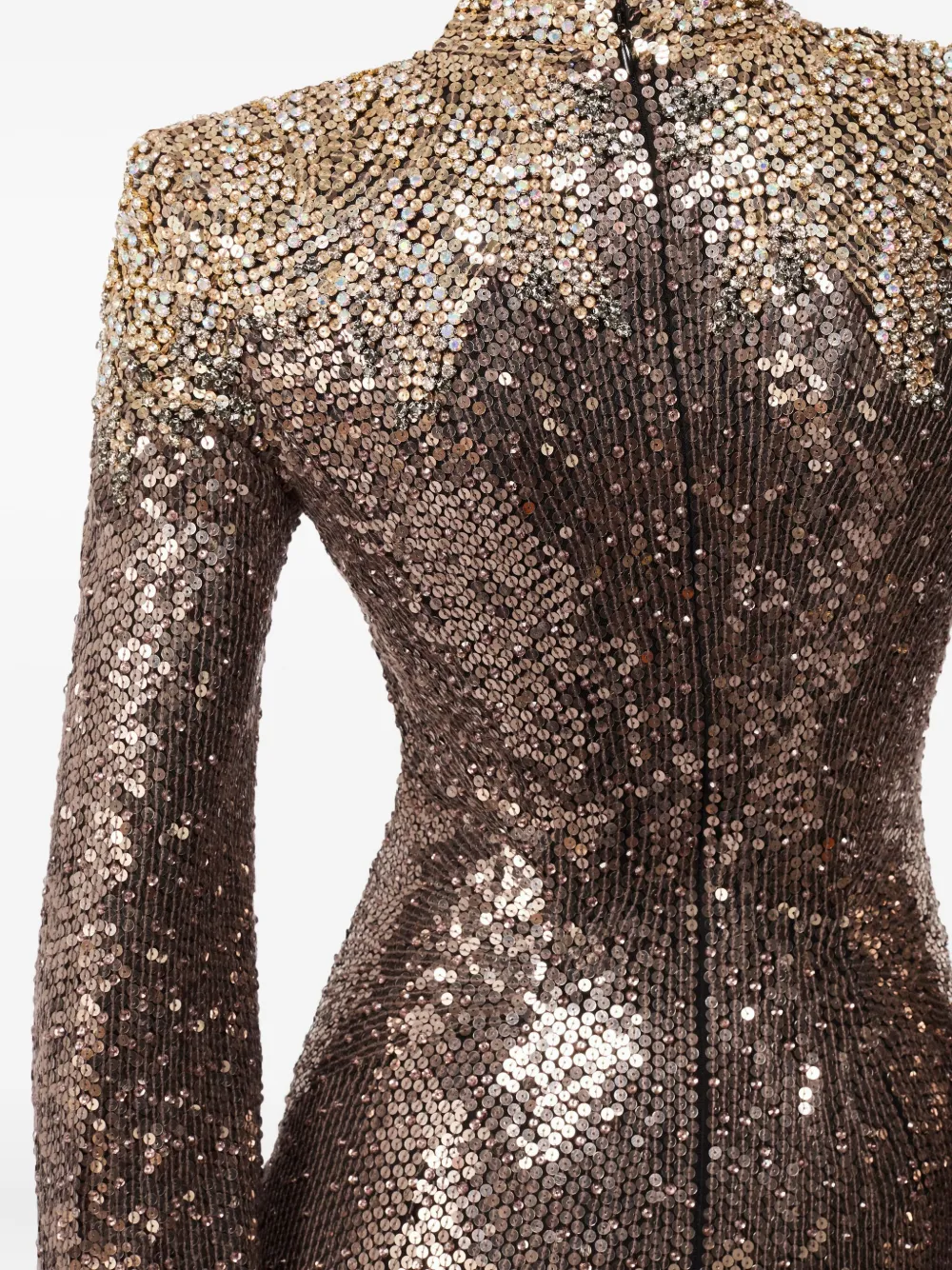 Jenny Packham Sequin-embellished Bell-sleeve Maxi Dress In Brown