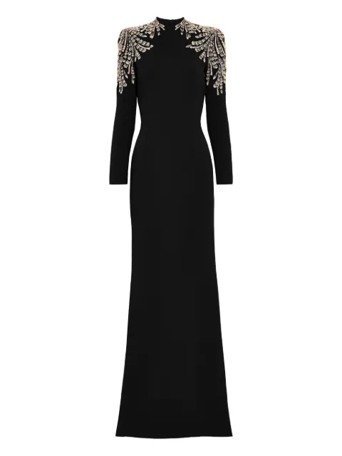 Jenny Packham embellished-shoulders mock-neck maxi dress