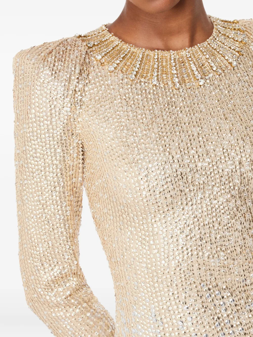 Jenny Packham Sisi verfraaide avondjurk met lange mouwen Beige