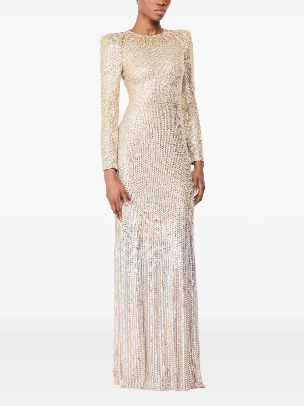 Jenny Packham Juliette verfraaide avondjurk met lange mouwen - Beige