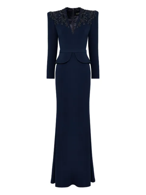 Jenny Packham embellished-shoulders V-neck maxi dress