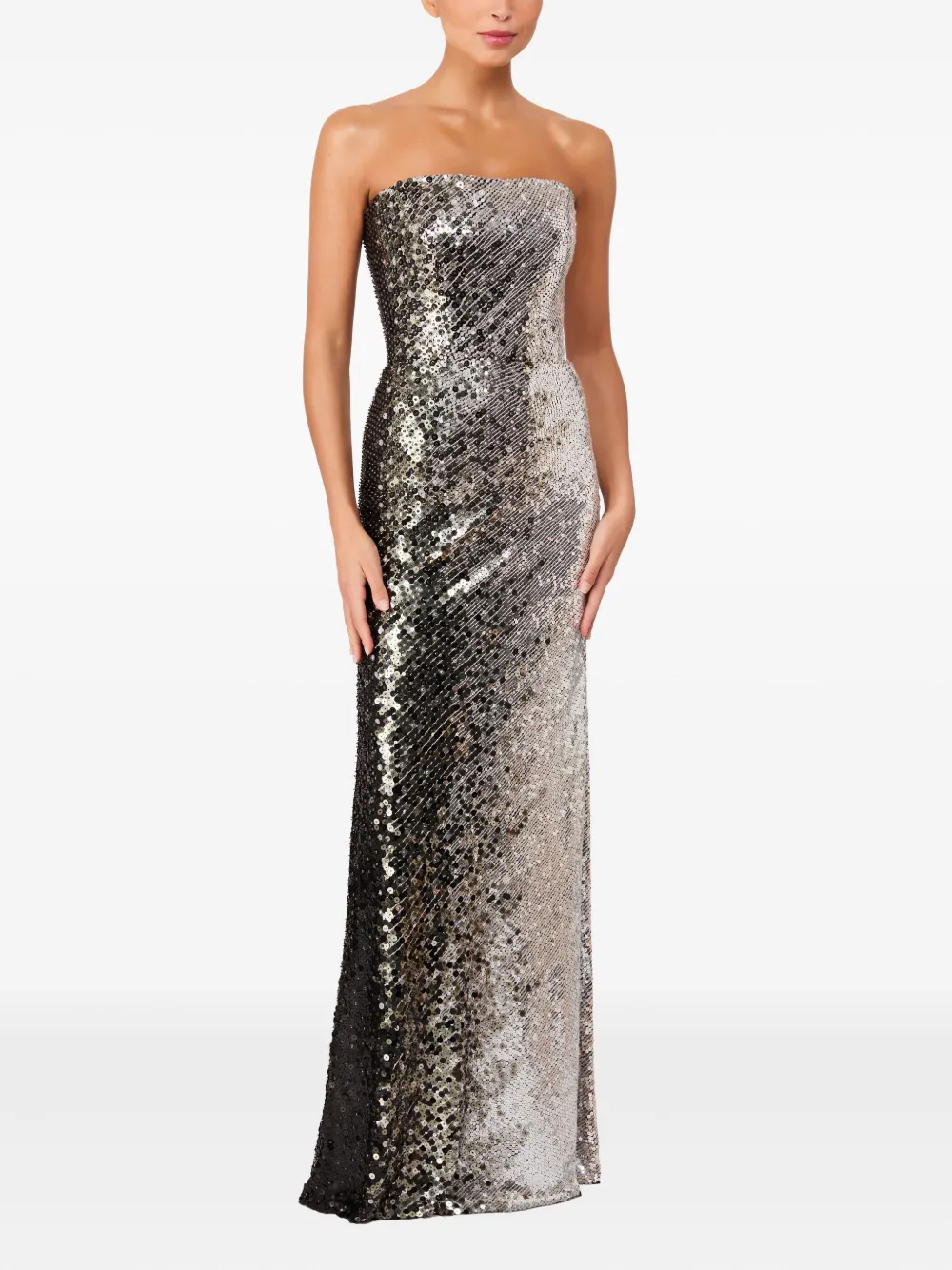 Jenny Packham sequin-embellished strapless maxi dress - Zilver