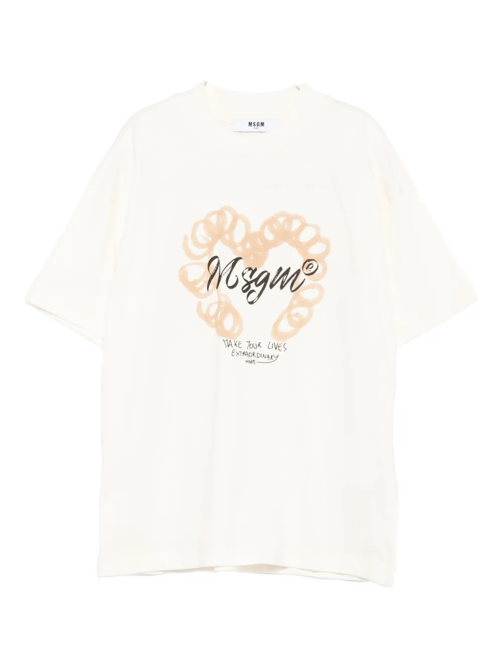 Msgm Kids' Heart-logo Cotton T-shirt In White