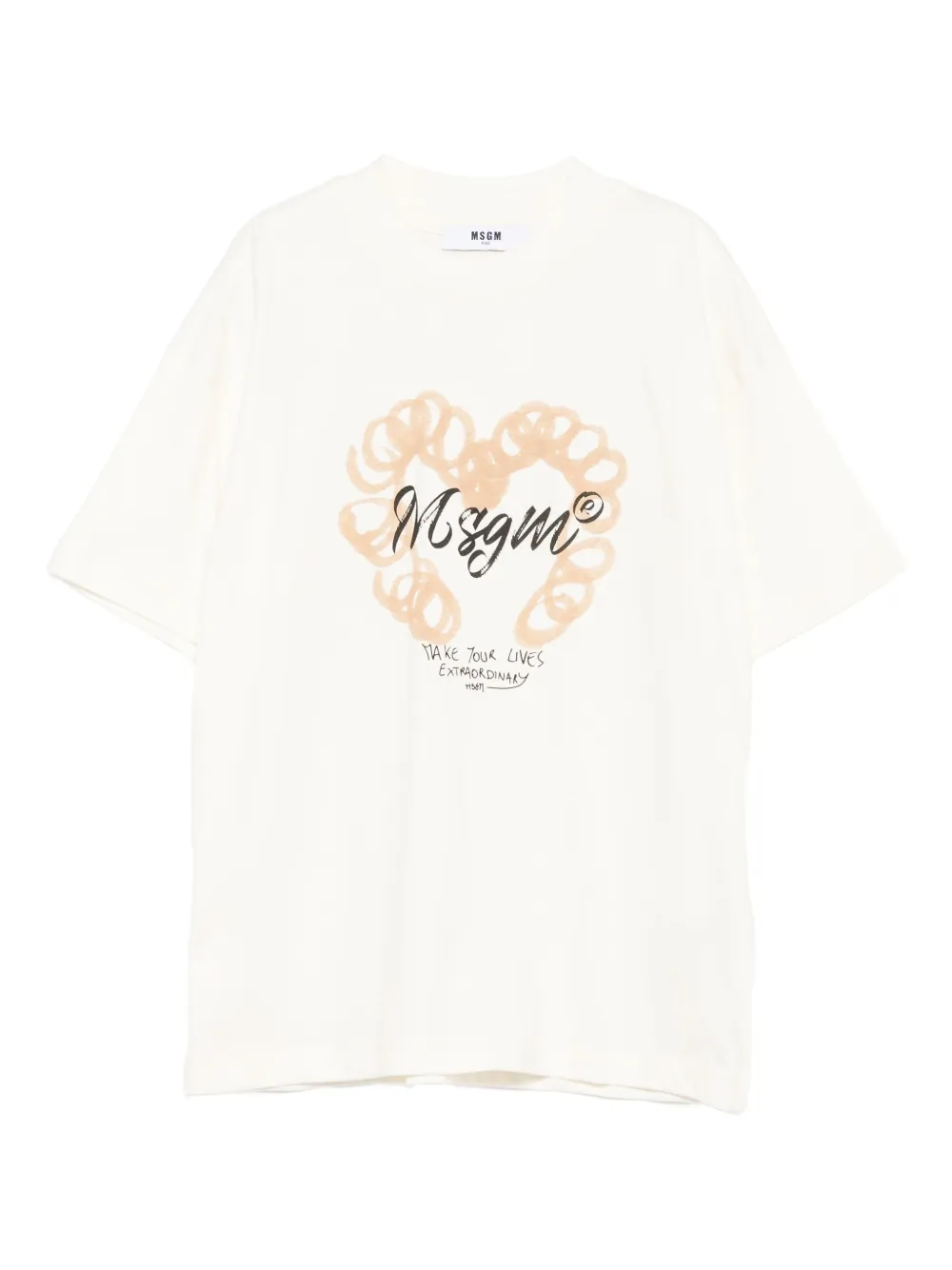 MSGM Kids Katoenen T-shirt met hartlogo Beige