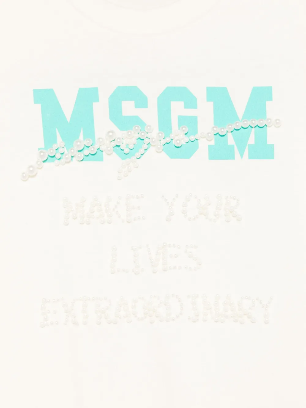 MSGM Kids T-shirt verfraaid met parels en logo Beige