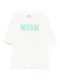 MSGM Kids pearl-embellished logo T-shirt - Neutrals