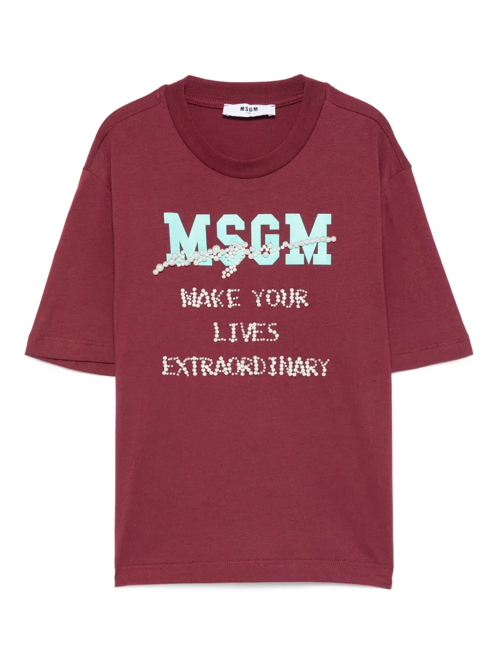 Msgm Kids' Pearl-embellished T-shirt In Black