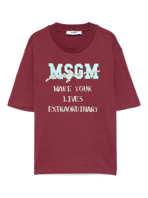 MSGM Kids pearl-embellished T-shirt