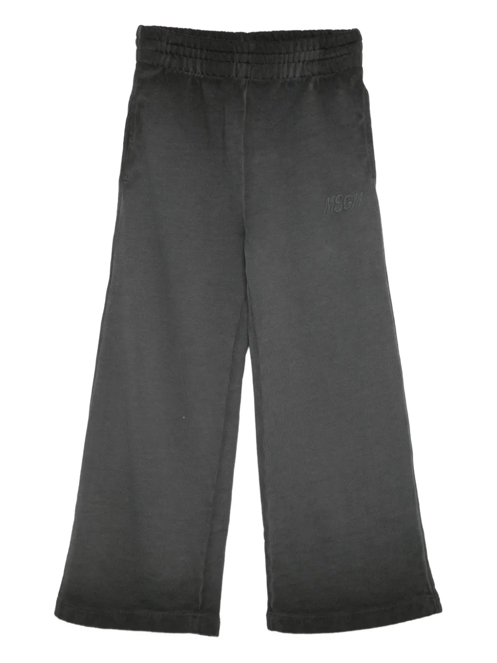 MSGM Kids logo-embroidered wide-leg trousers - Grigio