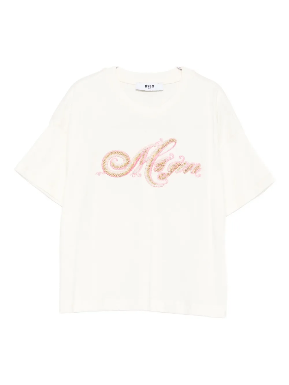 Msgm Kids' Beaded-embellished T-shirt In White