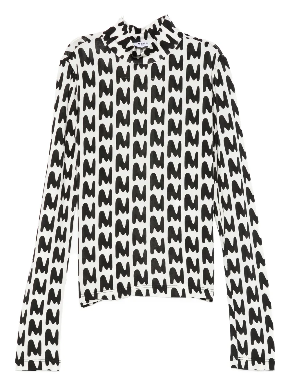 Msgm Kids' Abstract-print Mock-neck T-shirt In White