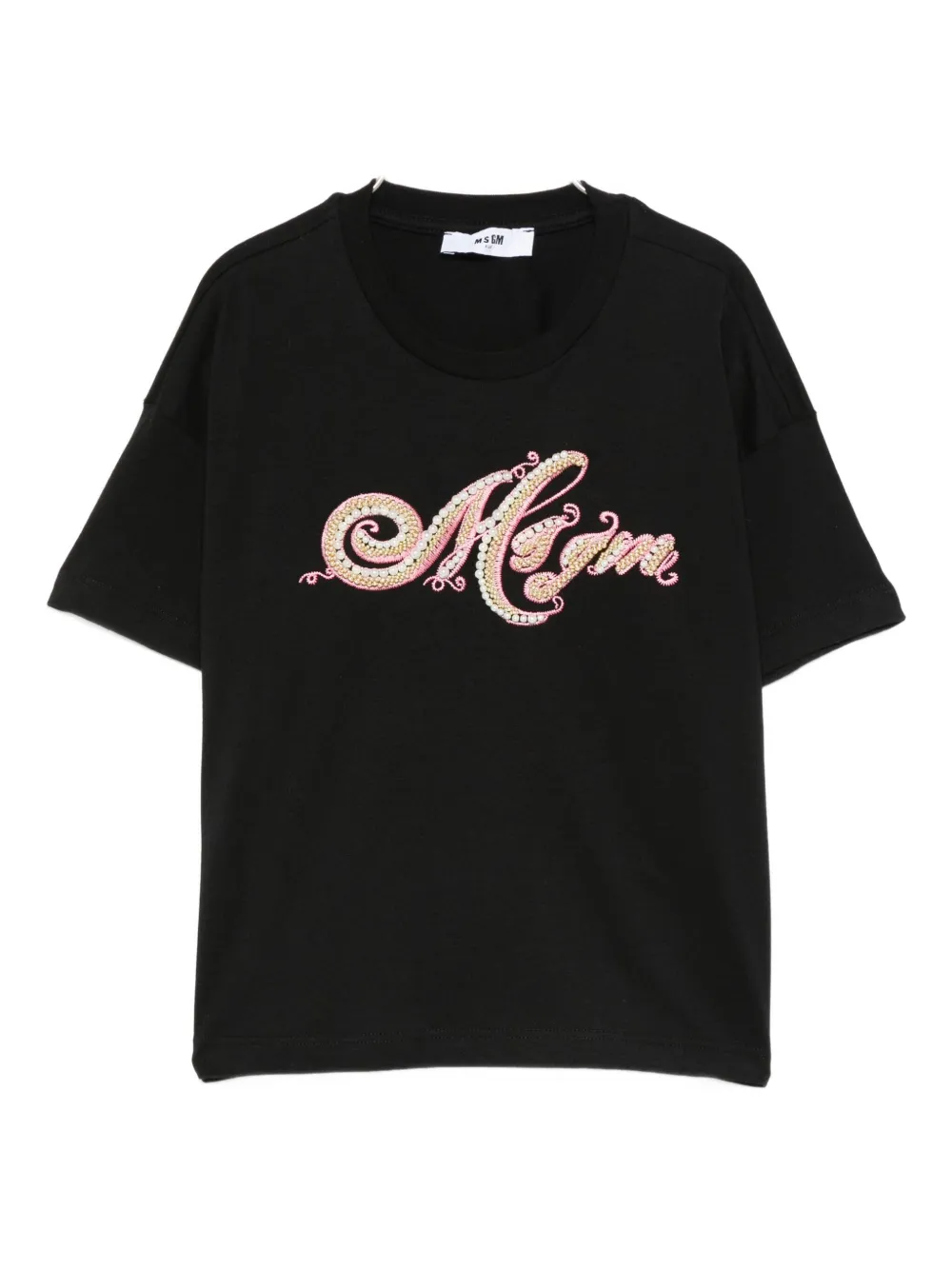 Msgm Kids' Beaded-embellished T-shirt In Black