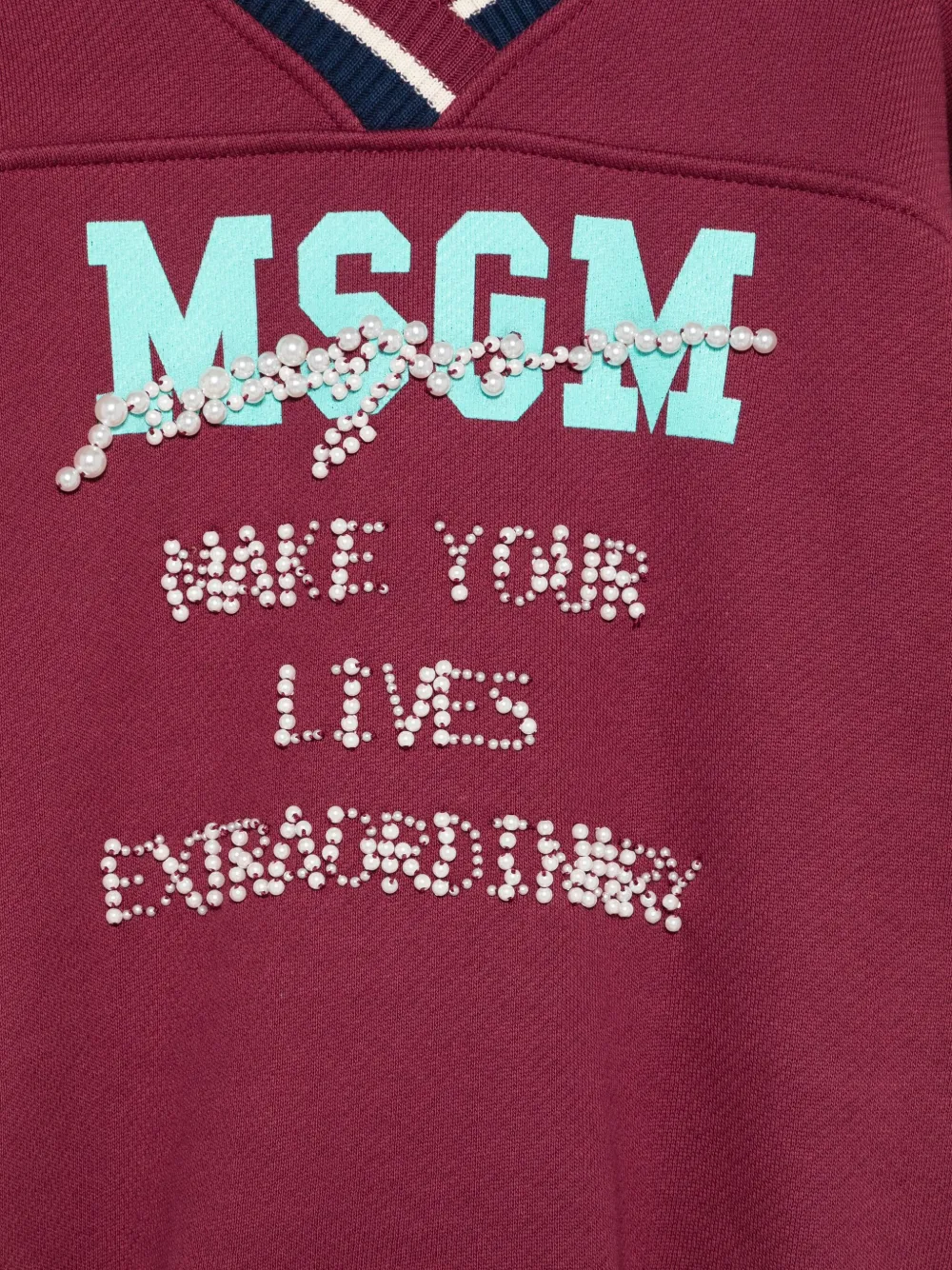 Msgm Pearl-embellished Sweatshirt In Burgundy