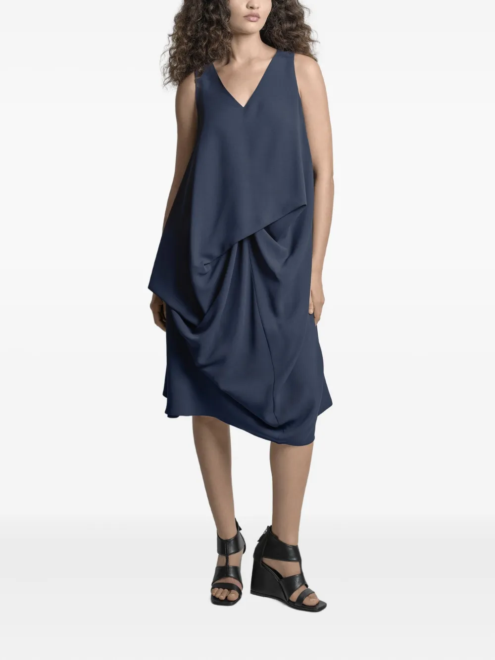 Uma | Raquel Davidowicz Midi-jurk met gedrapeerd detail en V-ahls Blauw