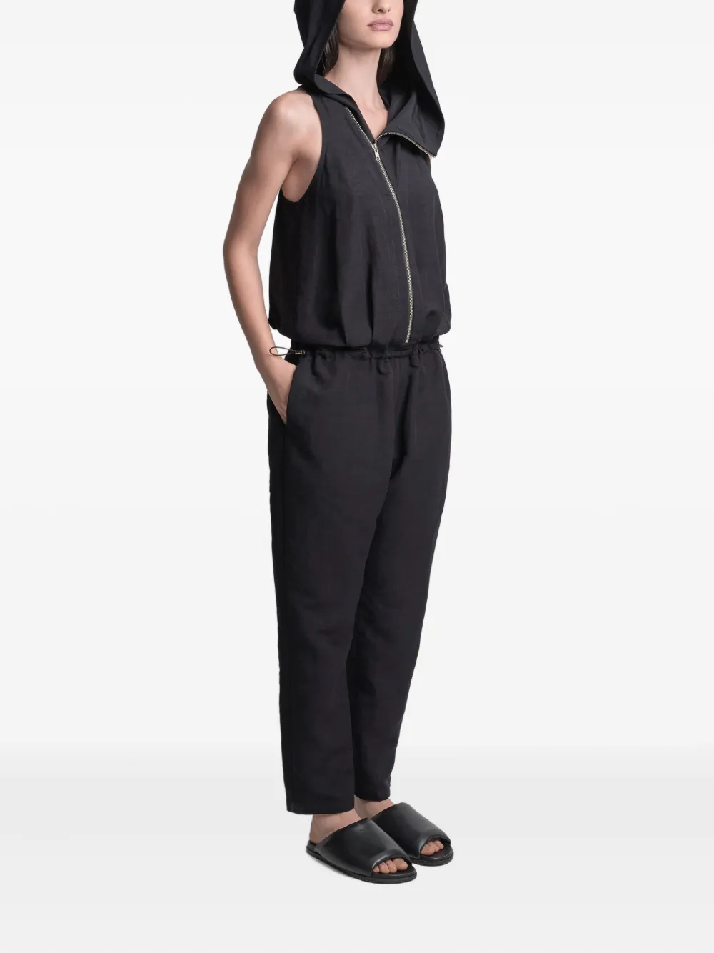 Uma Raquel Davidowicz Hooded Zip-front Jumpsuit In Black