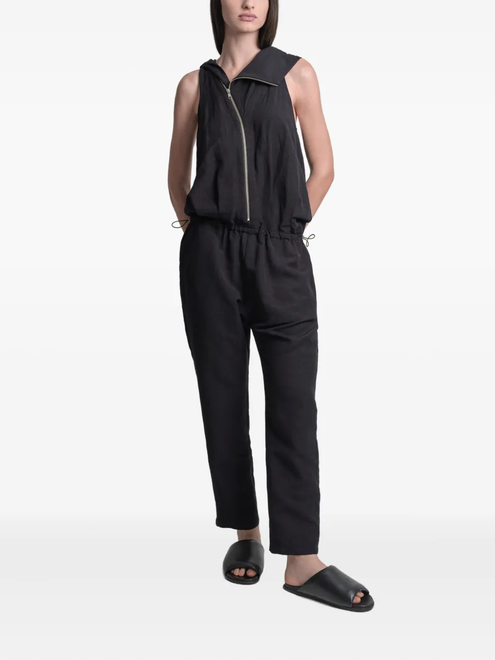 Uma Raquel Davidowicz Hooded Zip-front Jumpsuit In Black