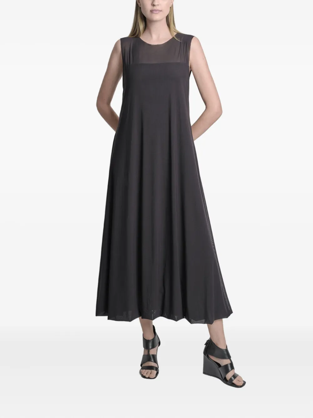 Uma | Raquel Blay Semi-sheer Panel Midi Dress In Black