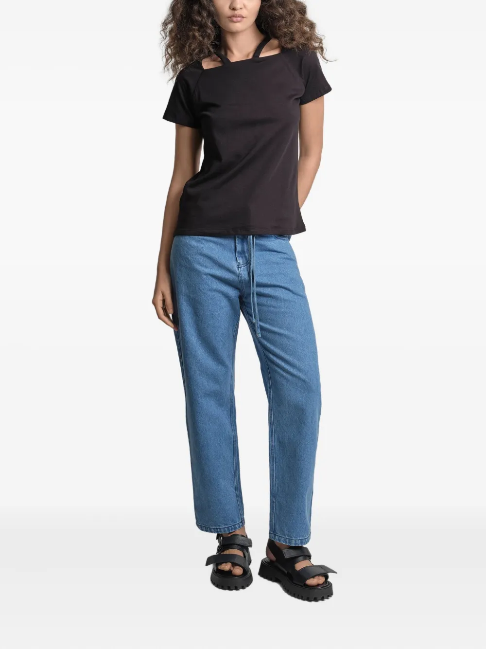 Uma | Raquel Davidowicz Camiseta de algodão com ombros vazados | Camisetas | Image 2