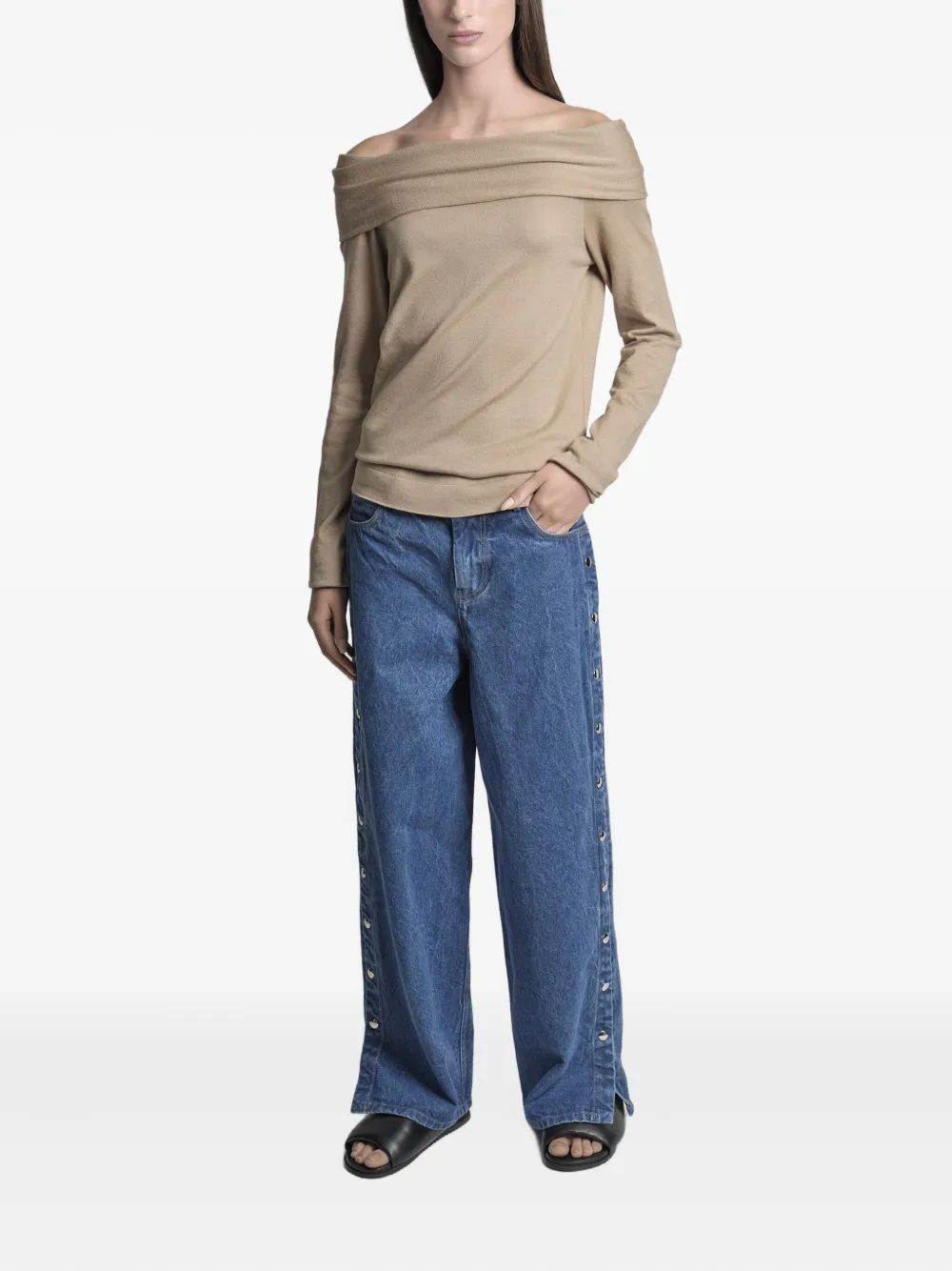 Uma Raquel Davidowicz Monoculo Off-shoulder Long-sleeve Sweater In Neutral