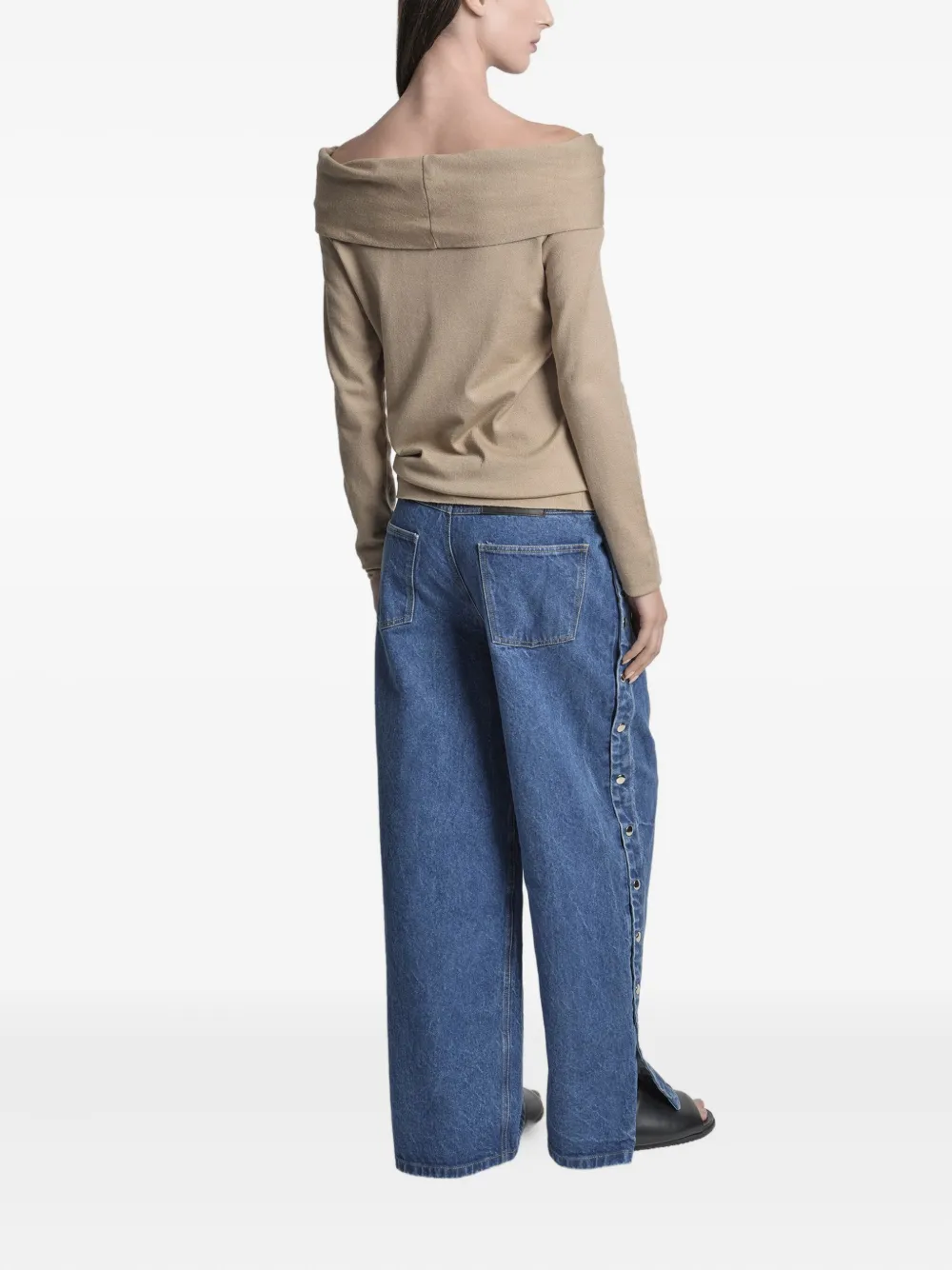 Uma Raquel Davidowicz Monoculo Off-shoulder Long-sleeve Sweater In Neutral