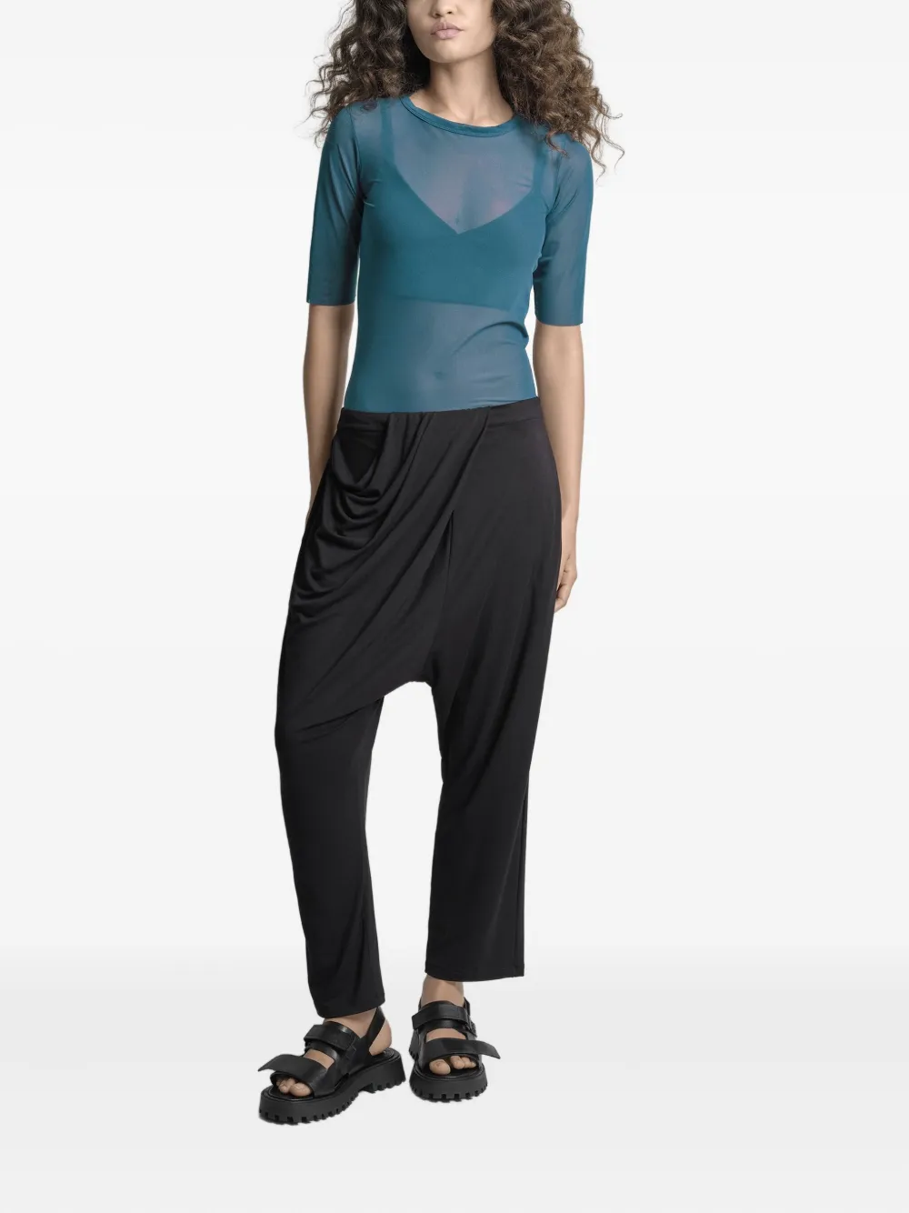 Uma | Raquel Davidowicz T-shirt met ronde hals en mesh Blauw