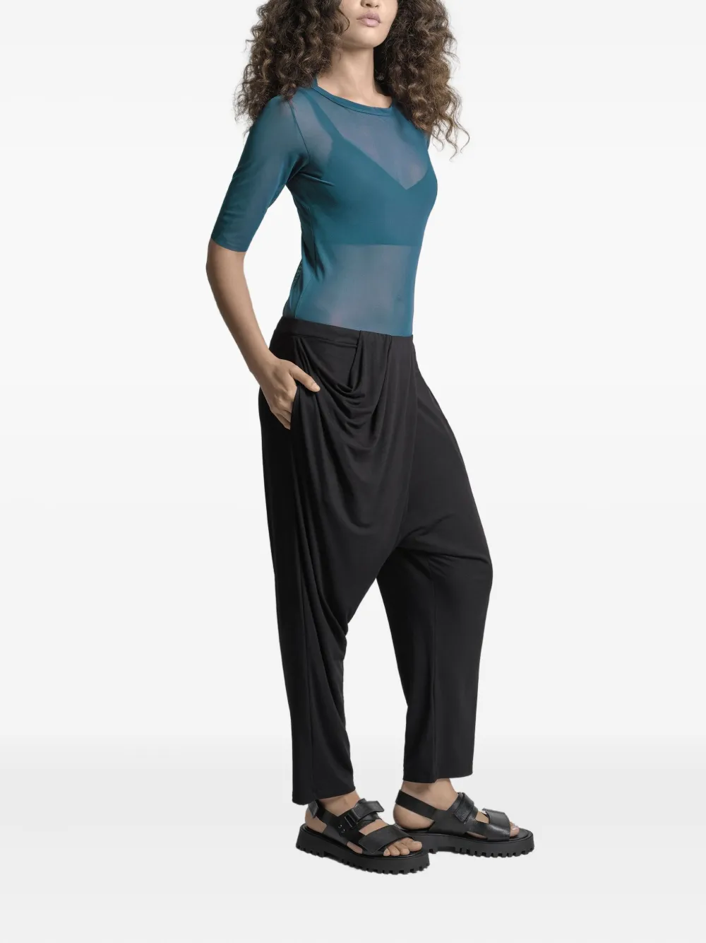 Uma | Raquel Davidowicz T-shirt met ronde hals en mesh Blauw