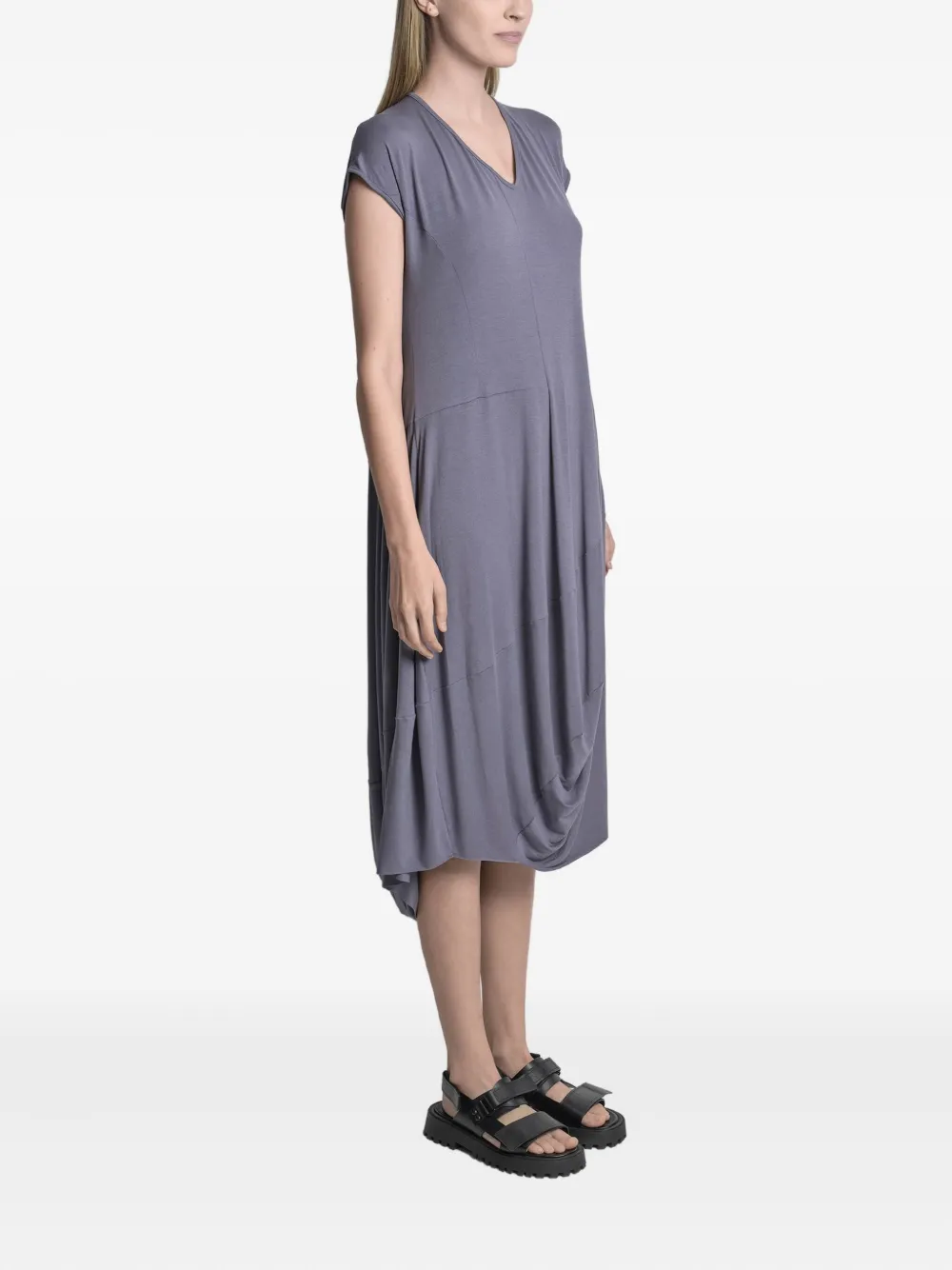 Uma | Raquel Blay Laptop Draped Short-sleeve Midi Dress In Blue