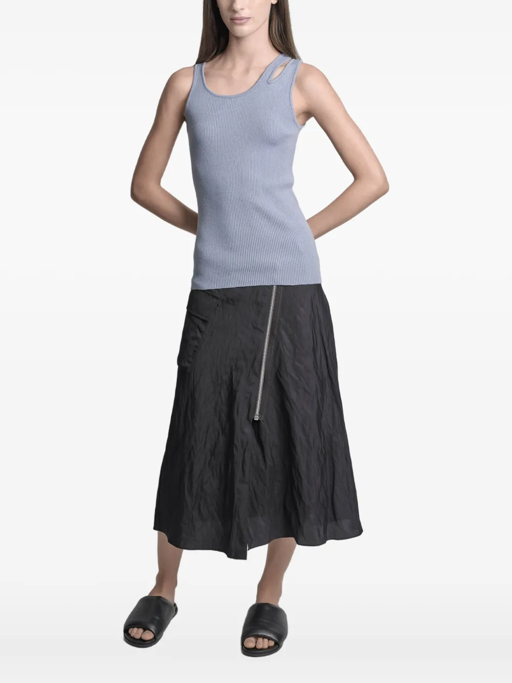 Uma | Raquel Blay Cut-out Ribbed Top In Blue