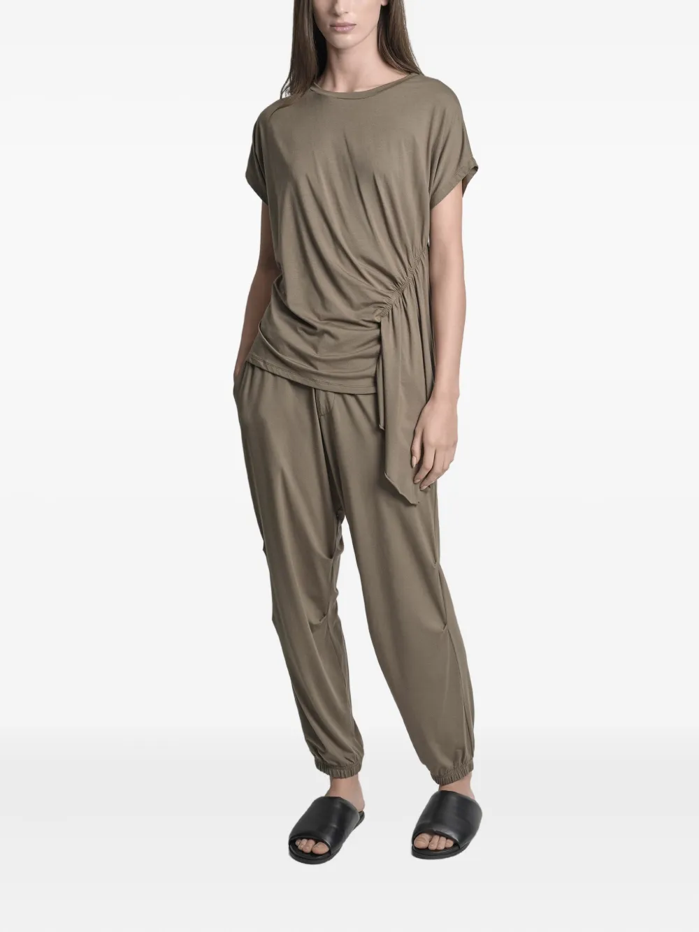 Uma | Raquel Davidowicz side-drape short-sleeve top - Grijs