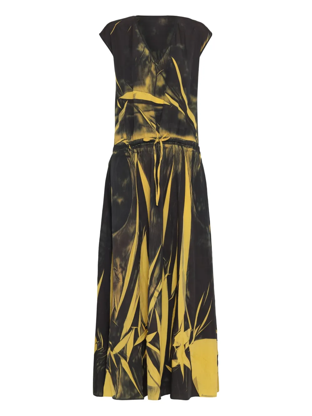 Uma Raquel Davidowicz leaf-print drawstring dress - イエロー Uma Raquel Davidowicz leaf-print drawstring dress - イエロー