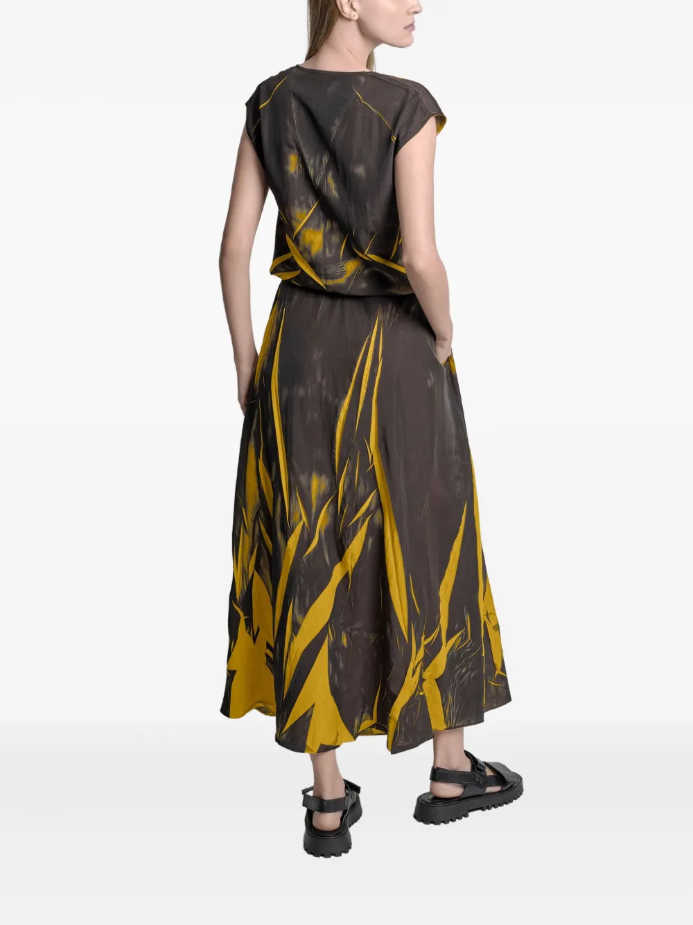 Uma Raquel Davidowicz Leaf-print Drawstring Dress In Yellow