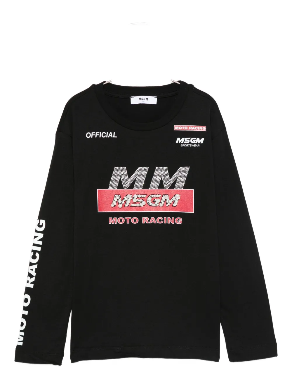 Msgm Kids' Rhinestone-embellished T-shirt In Black