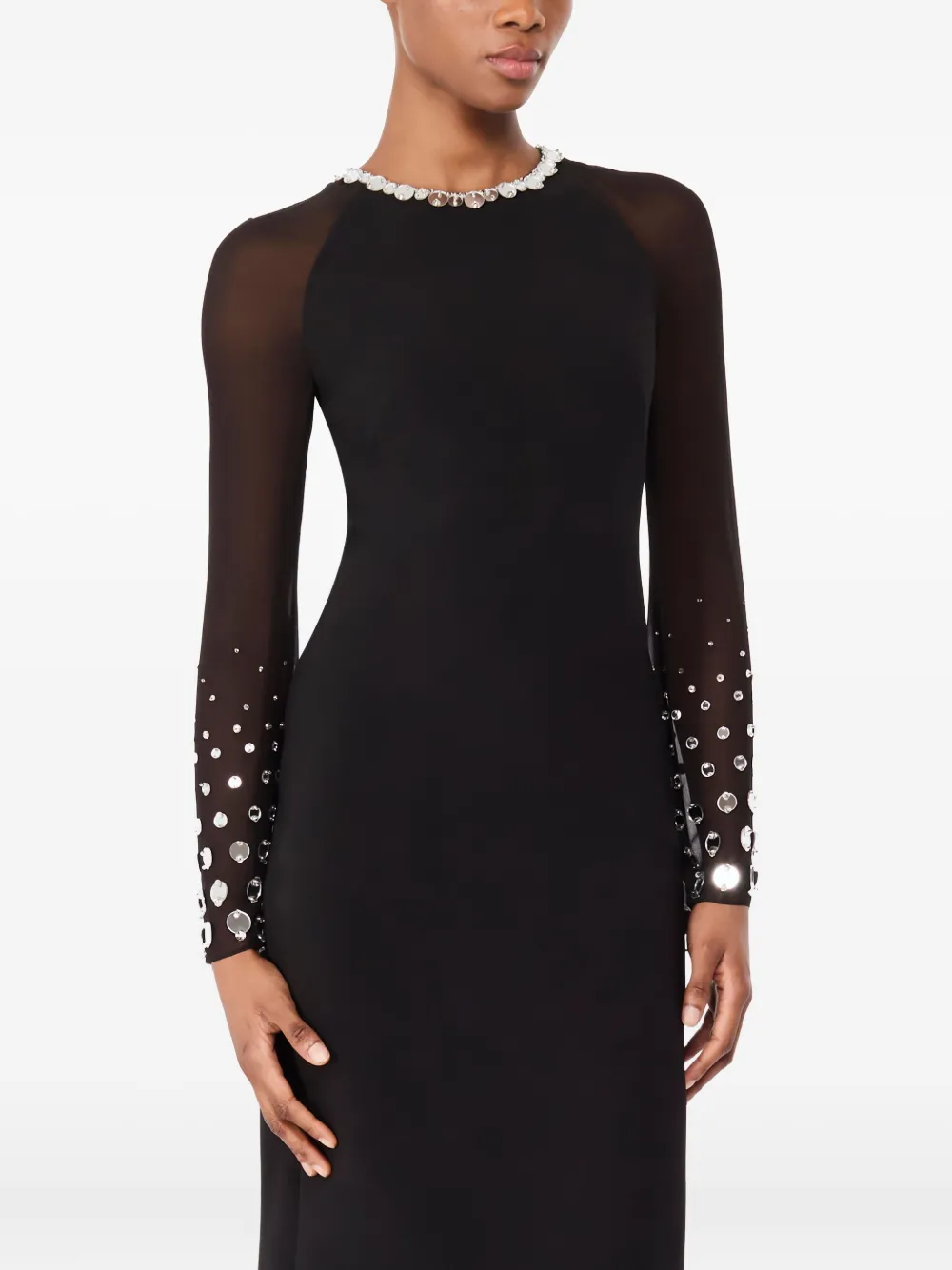 Jenny Packham Eurabia midi-jurk met mesh mouwen - Zwart