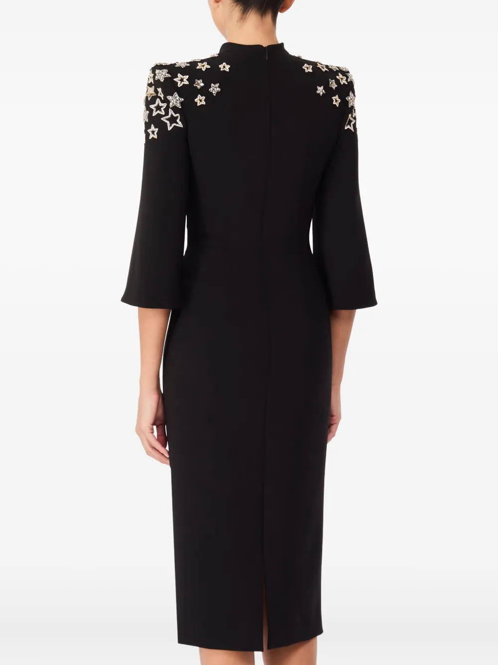 Jenny Packham Stella Star-embellished Mock-neck Midi Dress In Black
