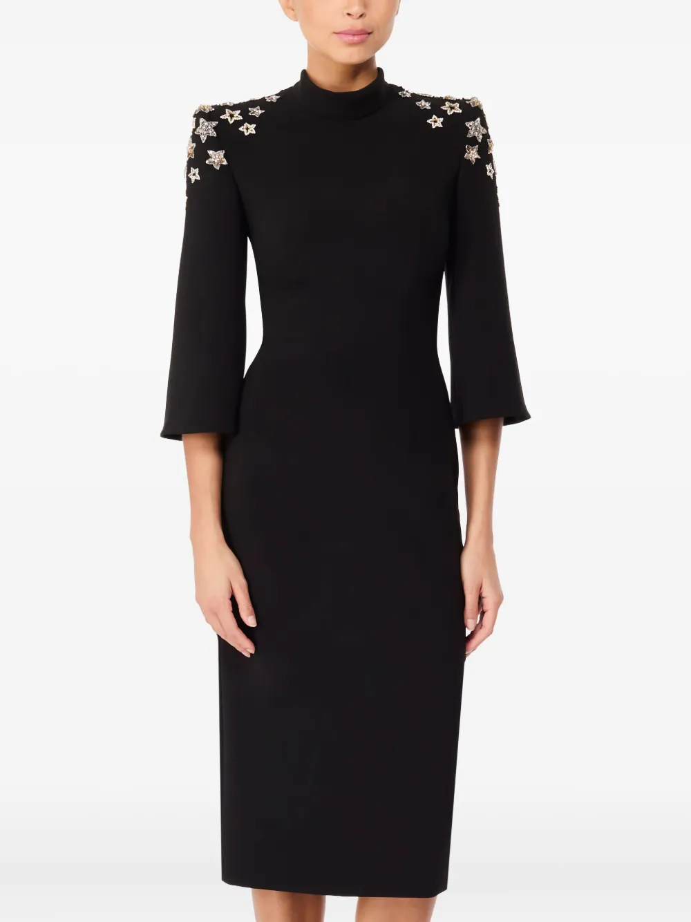 Jenny Packham Midi-jurk verfraaid met ster en hoge hals - Zwart