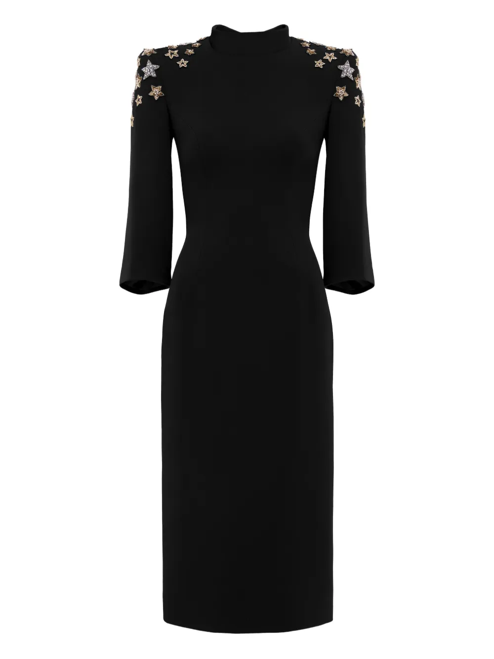 Jenny Packham Stella Star-embellished Mock-neck Midi Dress In Black