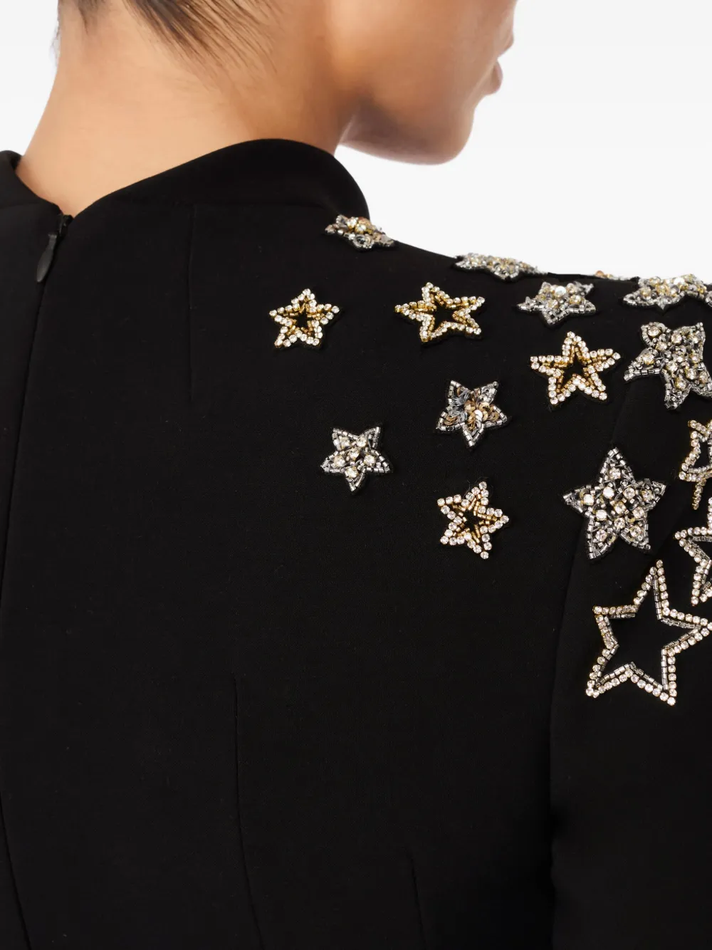 Jenny Packham Stella Star-embellished Mock-neck Midi Dress In Black