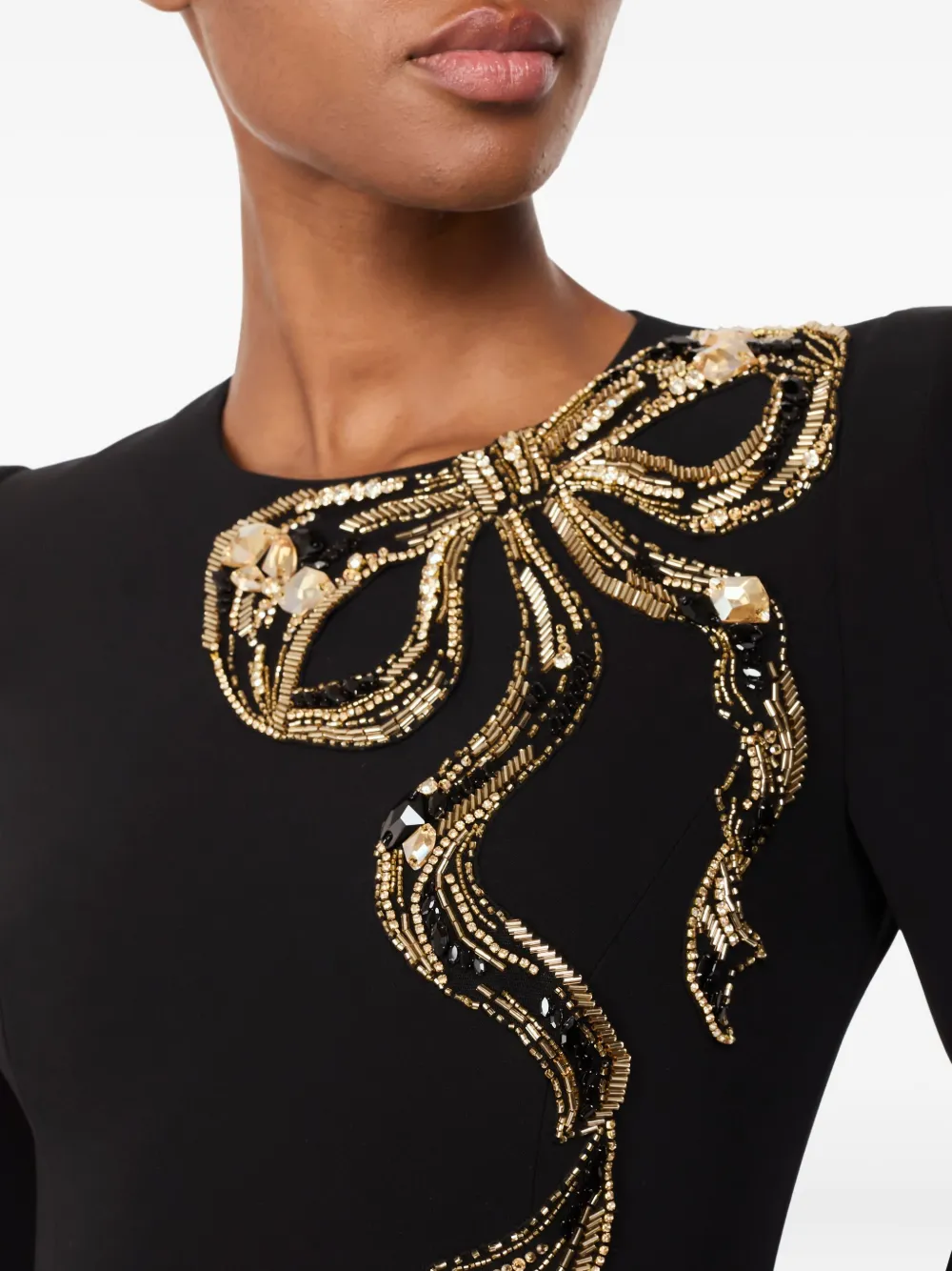 Jenny Packham Love Bow Split-sleeve Midi Dress In Black