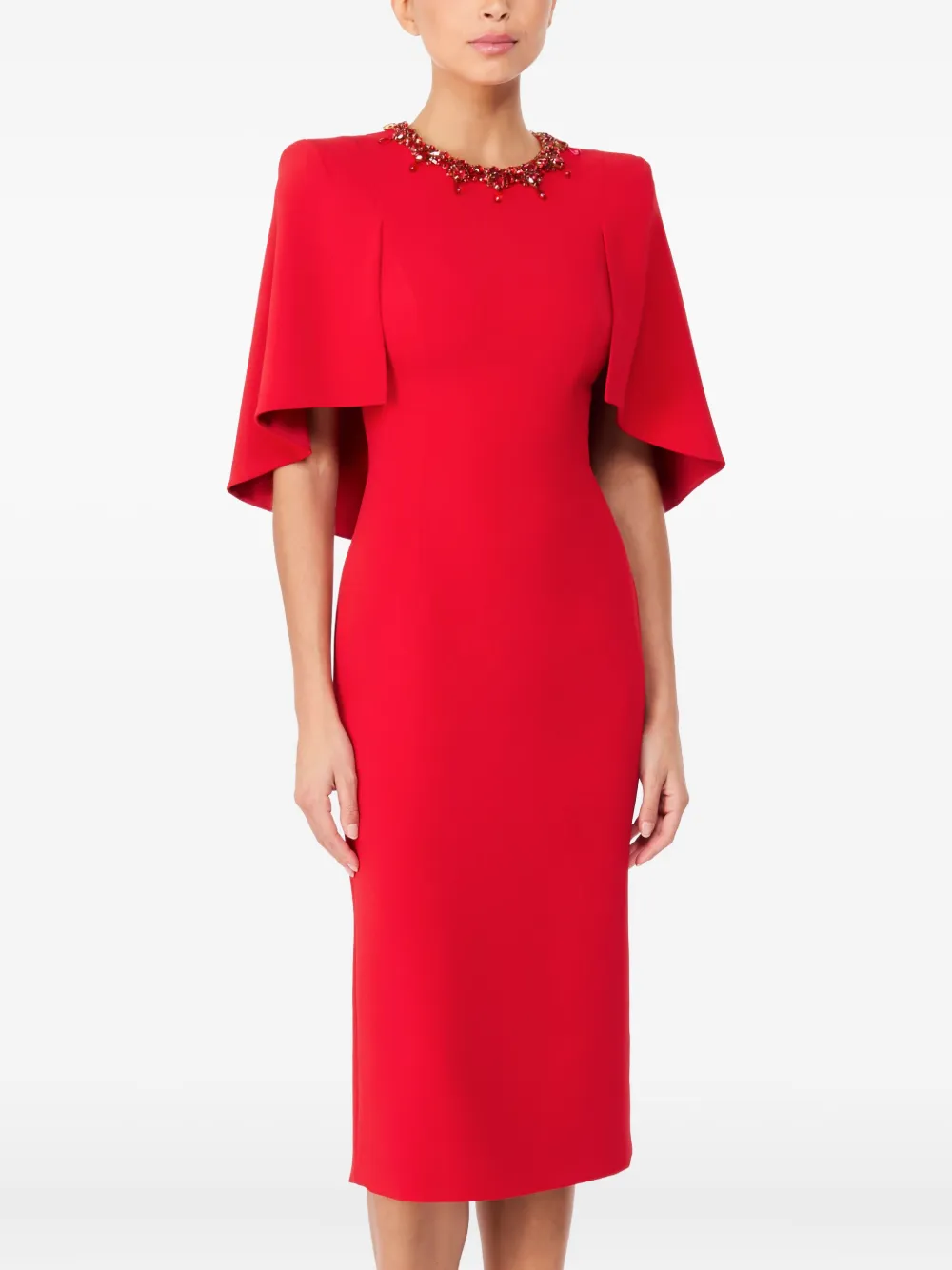 Jenny Packham Ursa midi-jurk met verfraaide hals Rood