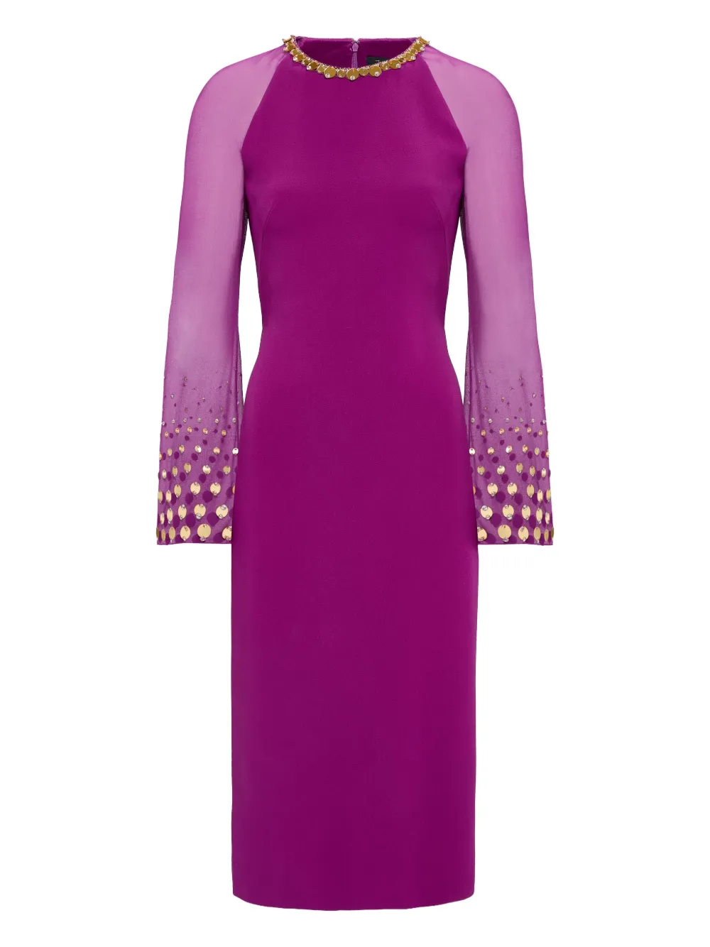 Jenny Packham Eurabia Mesh-sleeve Midi Dress In Purple