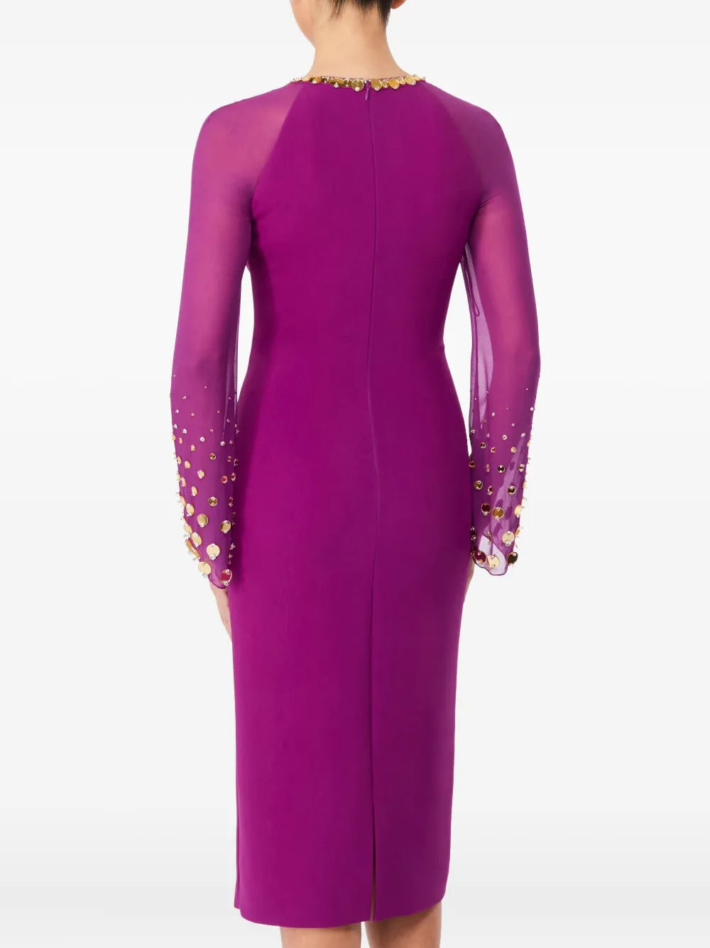 Jenny Packham Eurabia Mesh-sleeve Midi Dress In Purple