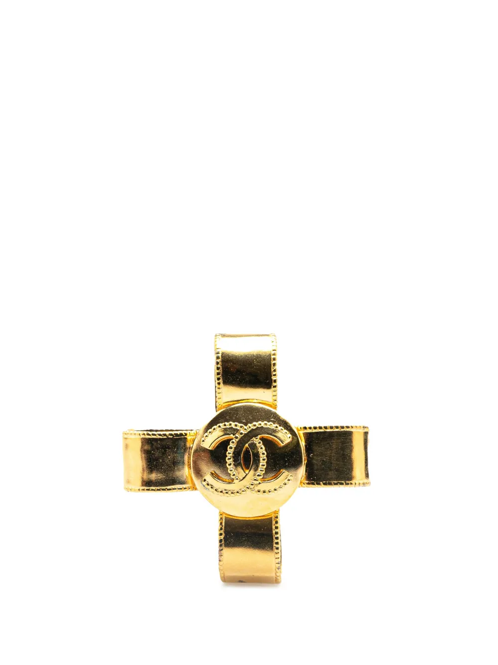 1997 Gold Plated CC Ribbon Cross Brooch costume brooch