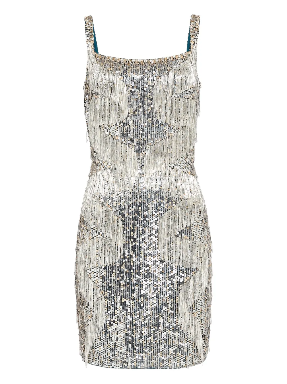 Jenny Packham Tina Sequin Fringe Mini Dress In Blue