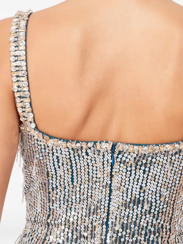 Jenny Packham Tina Sequin Fringe Mini Dress - Blue