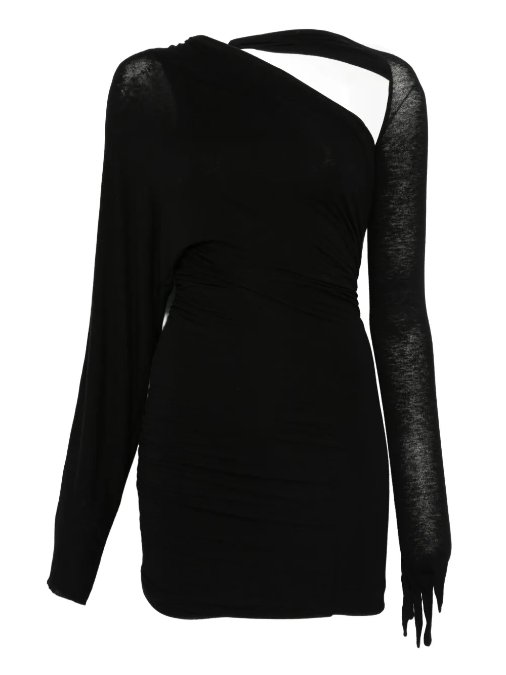 MANURI Noki asymmetric-neckline glove-sleeve mini dress | Black | Image 1