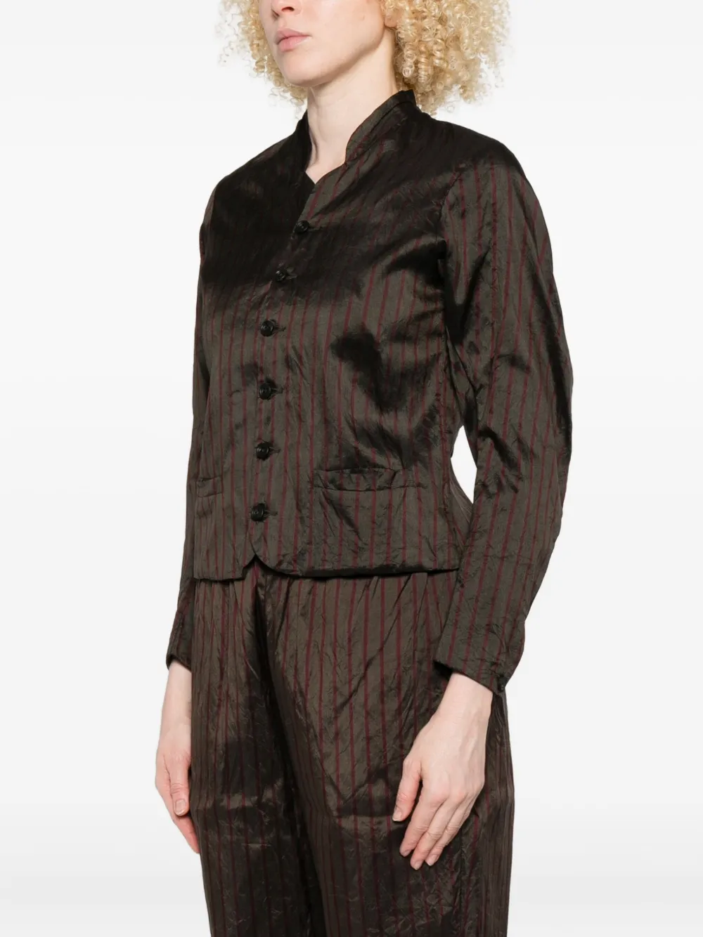 Christian Peau Striped Button-fastening Jacket In Brown